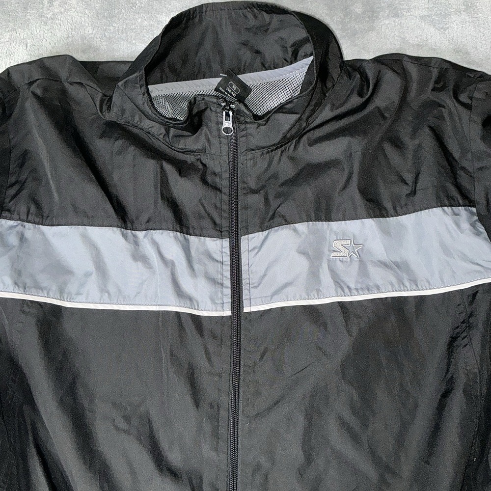 Starter Mens Windbreaker Jacket Black Grey Colorblock Full Zip Mesh Lined XL